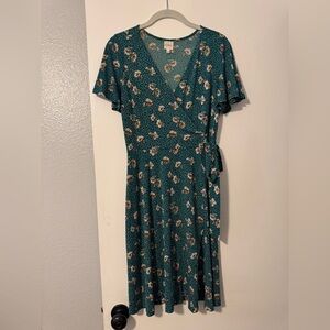 Kayleigh Faux Wrap Green Floral Dress